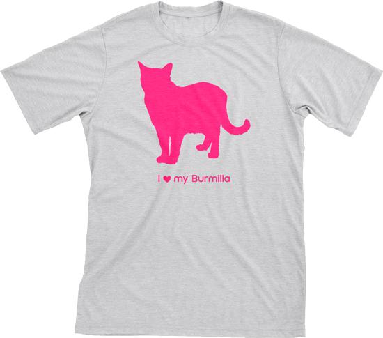 I Love My Burmilla | Must Love Cats® Hot Pink On Heathered Grey Short Sleeve T-Shirt-Must Love Cats® T-Shirts-The Official Website of Jewelry Candles - Find Jewelry In Candles!