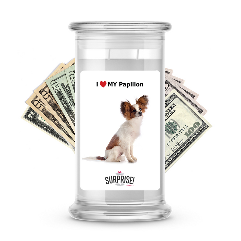 I ❤️ My Papillon | Dog Surprise Cash Candles