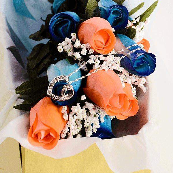 Blue & Coral Half Dozen | Jewelry Roses®-Create Your Own Dozen Roses-The Official Website of Jewelry Candles - Find Jewelry In Candles!