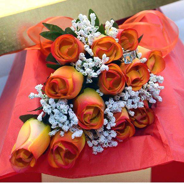 Yellow With Orange Ombre Tips Half Dozen | Jewelry Roses®-Create Your Own Dozen Roses-The Official Website of Jewelry Candles - Find Jewelry In Candles!