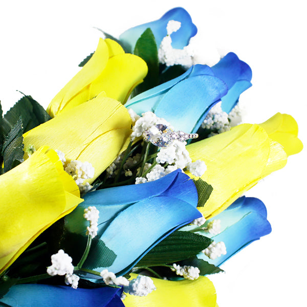 Baby Blue & Yellow Bouquet | Jewelry Roses®-Jewelry Roses®-The Official Website of Jewelry Candles - Find Jewelry In Candles!