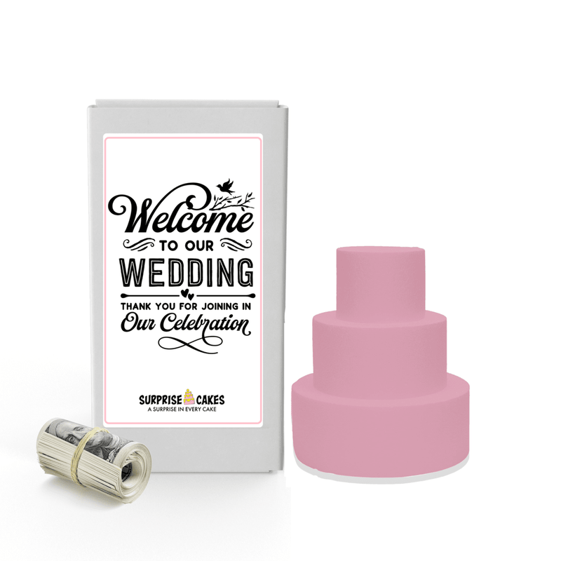 Welcome to our Wedding Thank you for Joining in our Celebration | Wedding Surprise Cash Cakes